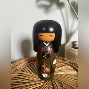 Vintage Japanese Kokeshi Doll with Floral Design